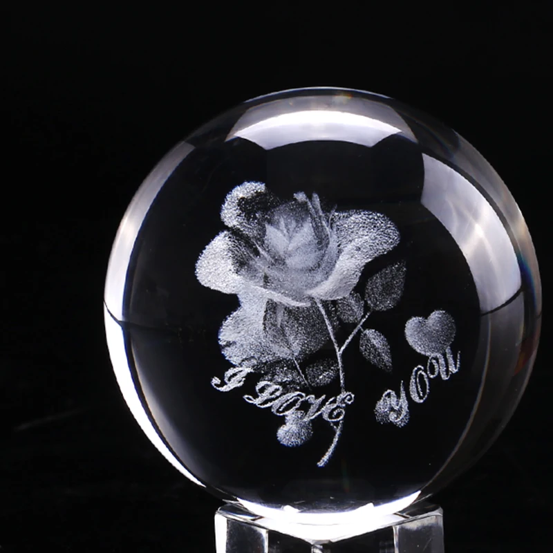 6 см хрустальный шар розы 3D миниатюрный цветок стеклянная сфера лазерная гравировка Глобус подарок свадебный подарок орнамент домашний декор День святого Валентина