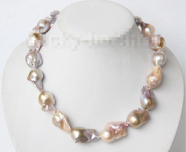 

Free shipping >>>>>>17.5" 30mm pink purple Reborn keshi pearls necklace filled gold clasp j9109