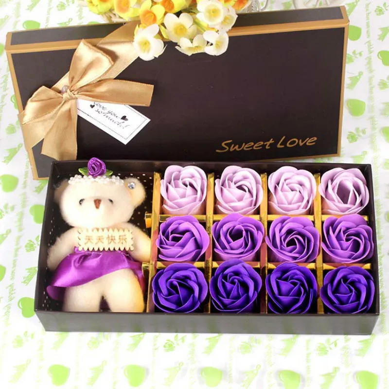 Artificial Flower Rose Soap Flower Peta lBear Gift Box Valentine's Day