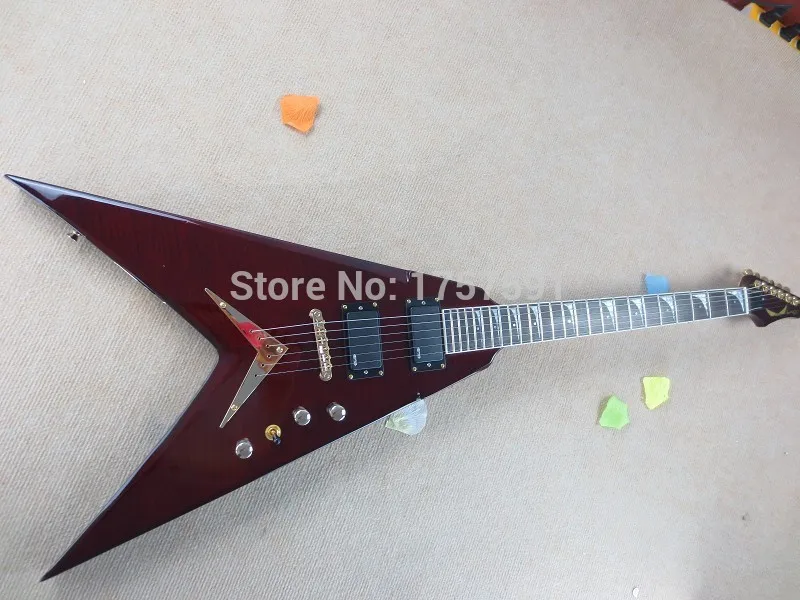 

Free Shipping !! New Arrival High Quality EMG Pickups Dean Flying V Wine Red Laue Muataine Signature Electric Guitar