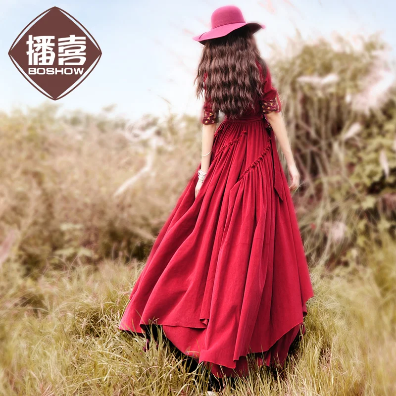 [Линетт шинуизери-бошоу] весеннее женское ассиметричное тонкое вельветовое платье в стиле ретро оригинального дизайна