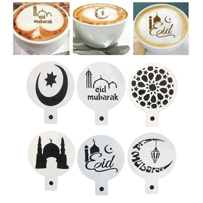

1 Set Ramadan Coffee Stencils Eid Mubarak Star Moon Cake Duster Template Cake Decorating Tools Cappuccino Muslim Party Supplies