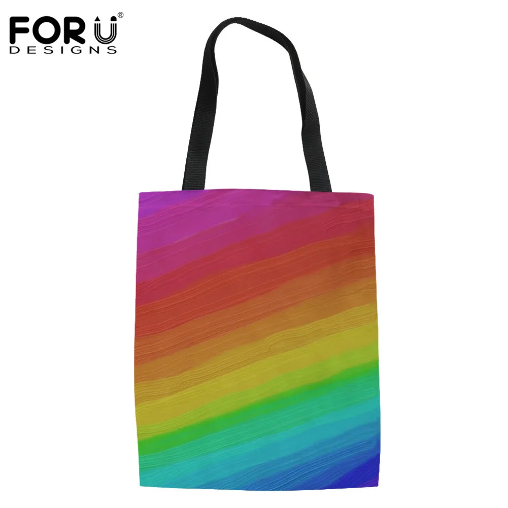 FORUDESIGNS/женская сумка на плечо, Большая вместительная Холщовая Сумка с объемным изображением радуги, сумка для покупок, повседневные сумки-тоут для женщин