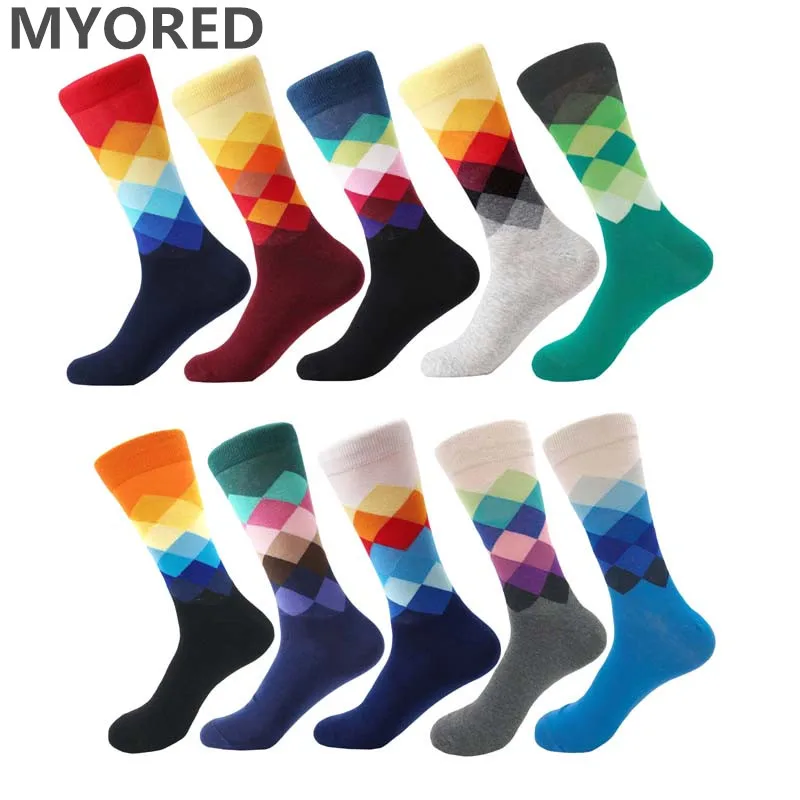 MYORED, мужские брендовые хлопковые носки с градиентными цветами, Летние Стильные длинные свадебные носки, мужские деловые носки до колена, му...