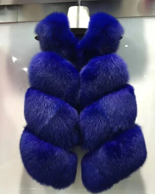 Nejprodávanější módní luxusní elektrická modrá káva Přírodní liška z kožešin, podzimní jaro Kožichová vesta pro ženy