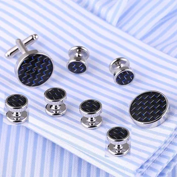 

Drop Shipping VAGULA Fiber Cufflinks Collar Studs 8pcs set AAA Quality tuxedo Cuff Links Men Jewelry 529