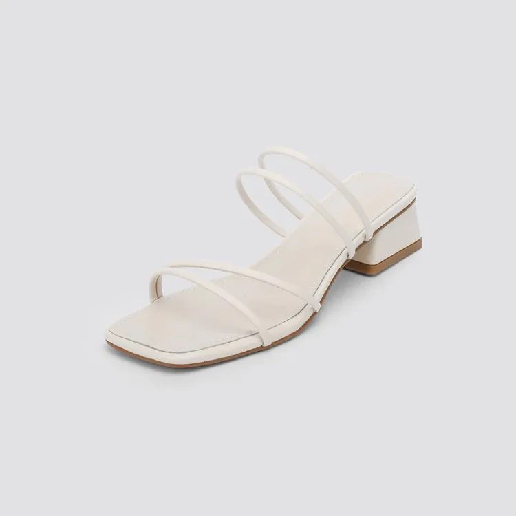 WEIQIAONA/Летняя женская обувь; высококачественные удобные женские босоножки на толстом каблуке с квадратным носком и тонким ремешком - Цвет: Бежевый