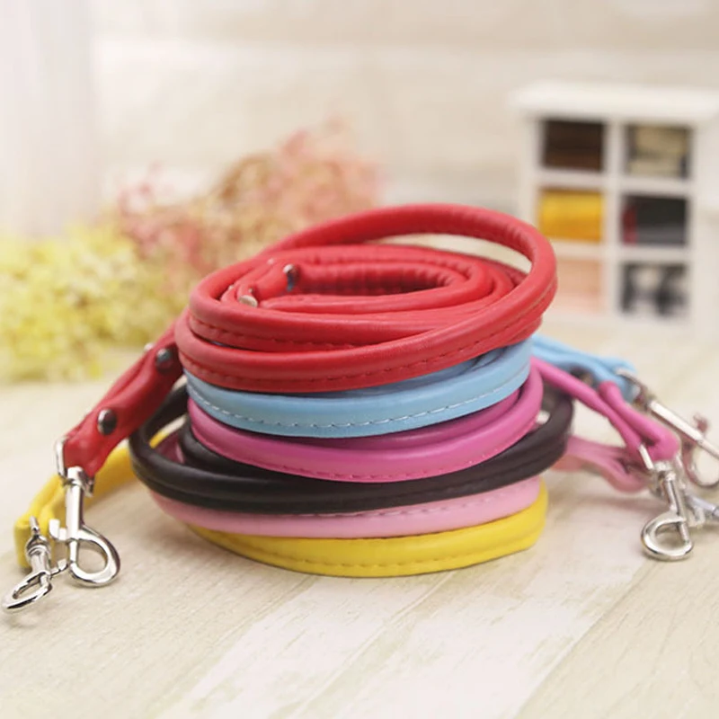 

Color dog belt durable leather PU leather outdoor walking training guide line suitable for small and medium dogs and cats