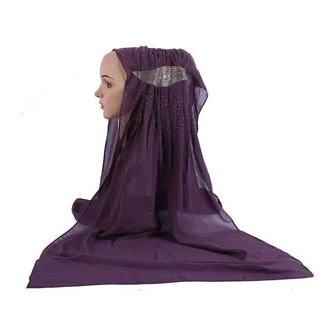

Summer Islamic Women Muslim Scarf Turban Hijab Bubble Chiffon Plain Shawls Headscarf Exquisite Czech Rhinestone Islamic 70x170cm
