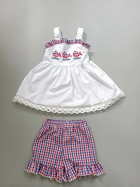 Летняя одежда для девочек, тканевая одежда для малышей, комплекты с вышивкой Кита, Детские наряды, комплект для мальчиков темно-синего цвета, 2GK903-1165-HY - Цвет: 2GK903-1165-HY