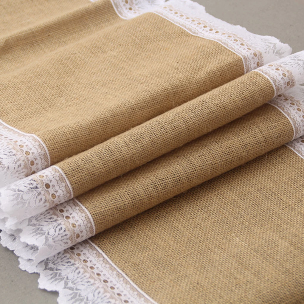 New European Style Linen Table Cloth Burlap Jute * lace Hessian Table