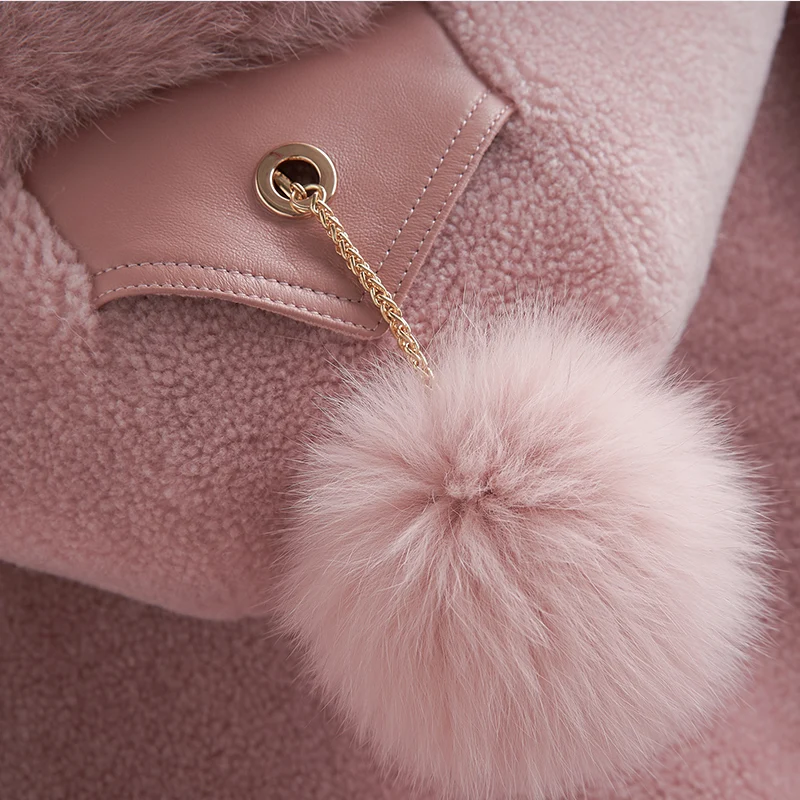 Пальто с натуральным мехом, Осень-зима, Женская куртка с воротником из лисьего меха, с капюшоном, из овчины, шуба, женские шерстяные пальто, abrigo mujer MY