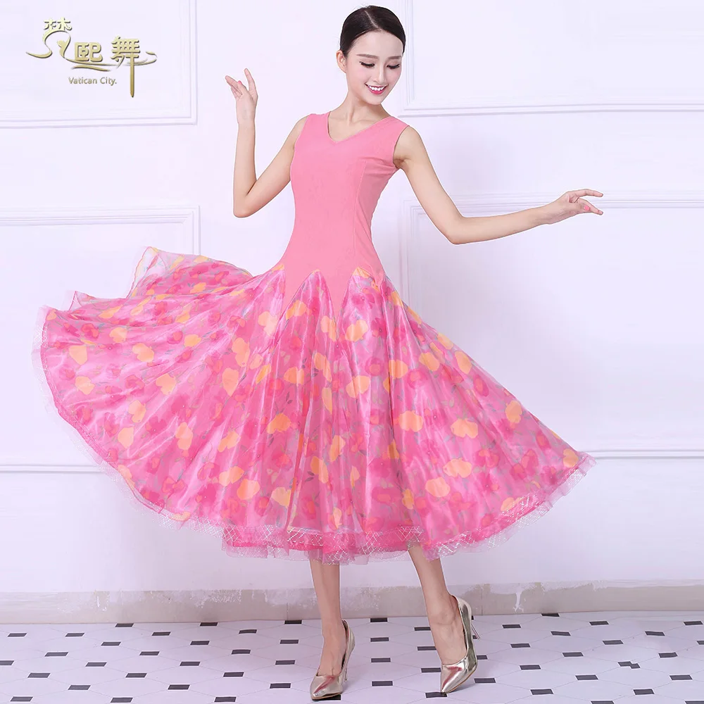 

Lady Customized Ballroom Dance Dress Girls Dancing Competition Suit Women Tango Flamenco Waltz Dancing Customes V Neck D-0382