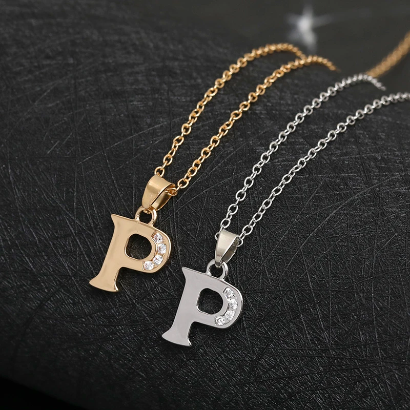 Cursive 26 English Initial Alphabet P Name Necklace Tiny English Word Initial Letter Monogram Charm Metal Engagement Necklace Pendant Necklaces Aliexpress