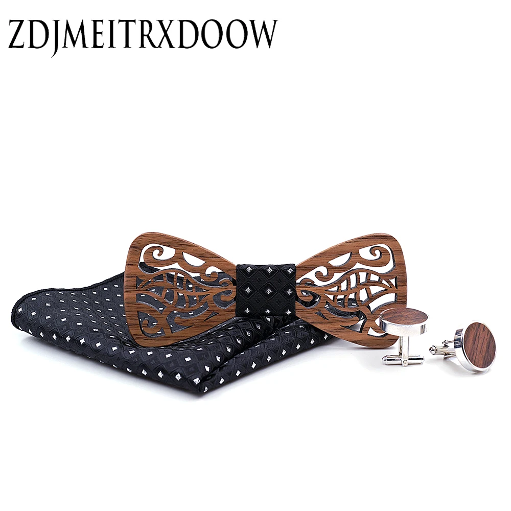 Деревянная галстук комплект Для мужчин лук галстук и платок Боути галстук Cravate платок запонки Papillon человек Corbatas Hombre Pajarita