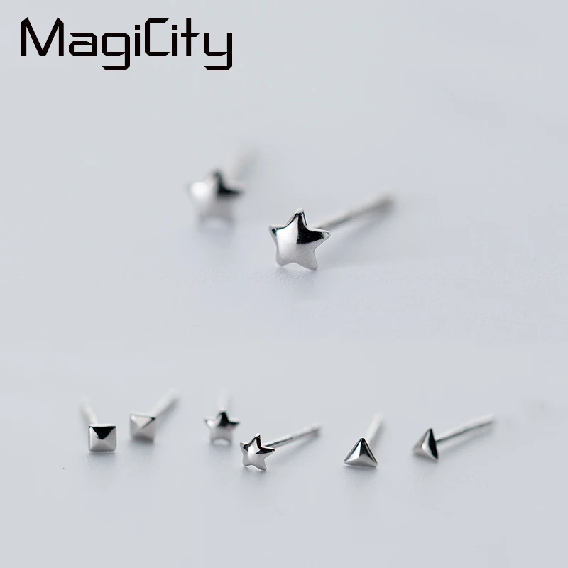 

Small Smooth Geometric Star Pure 925 Sterling Silver Stud Earrings For Women Girls Children Baby Kids Mini Minimalist Jewelry