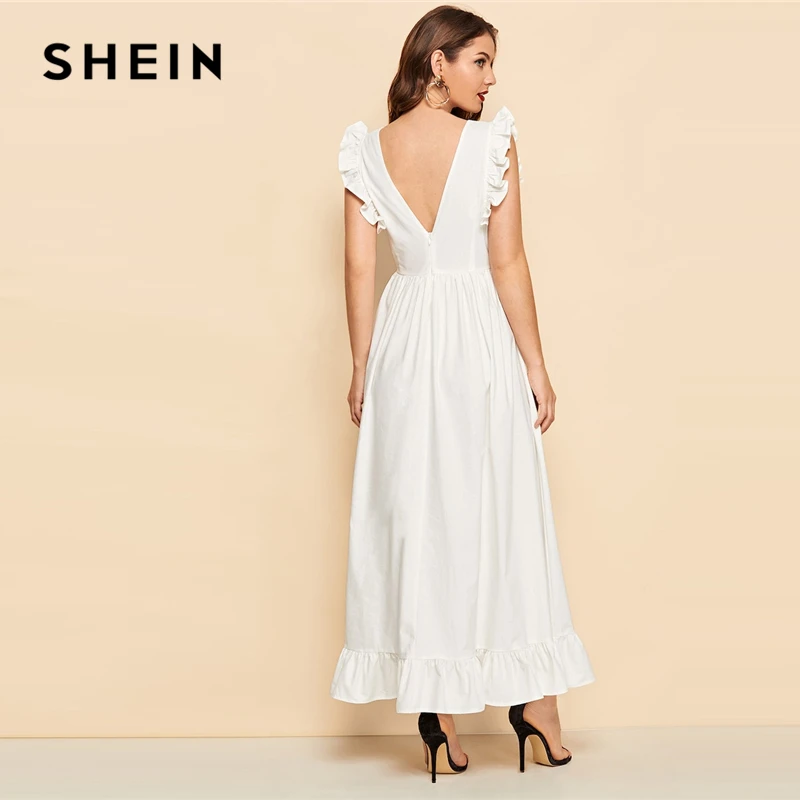 SHEIN Летнее Платье С V-Образным Вырезом И Оборками, Легкое Хлопковое Платье, Длинное Летнее Платье С Рукавами-Рюшами