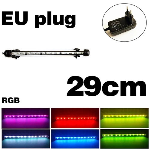 Аквариумный светодиодный светильник, водонепроницаемый освещение для аквариума, подводный аквариумный светильник, аквариумные лампы, Декор, освещение 110 В/220 В, EU power - Цвет: RGB 29cm