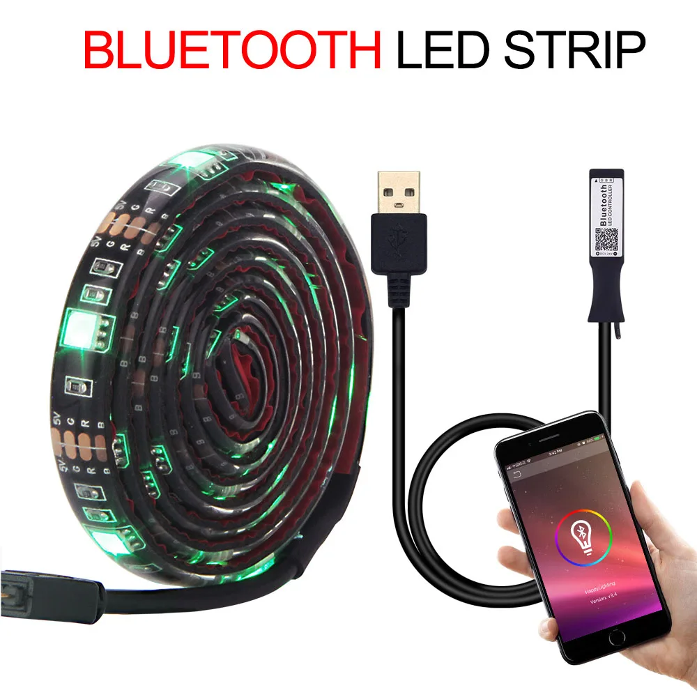 USB СВЕТОДИОДНЫЙ светильник 5050 RGB 50 см 1 м 2 м Bluetooth управление через приложение/мини 3Key контроллер гибкий светильник ТВ фоновый светильник RGB светодиодный ленточный - Испускаемый цвет: Bluetooth Strip Kit