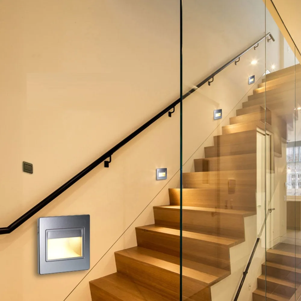 PIR Motion Sensor LED Stair Step Light Indoor Embedded Wall Light AC85-240V 1.5W 
