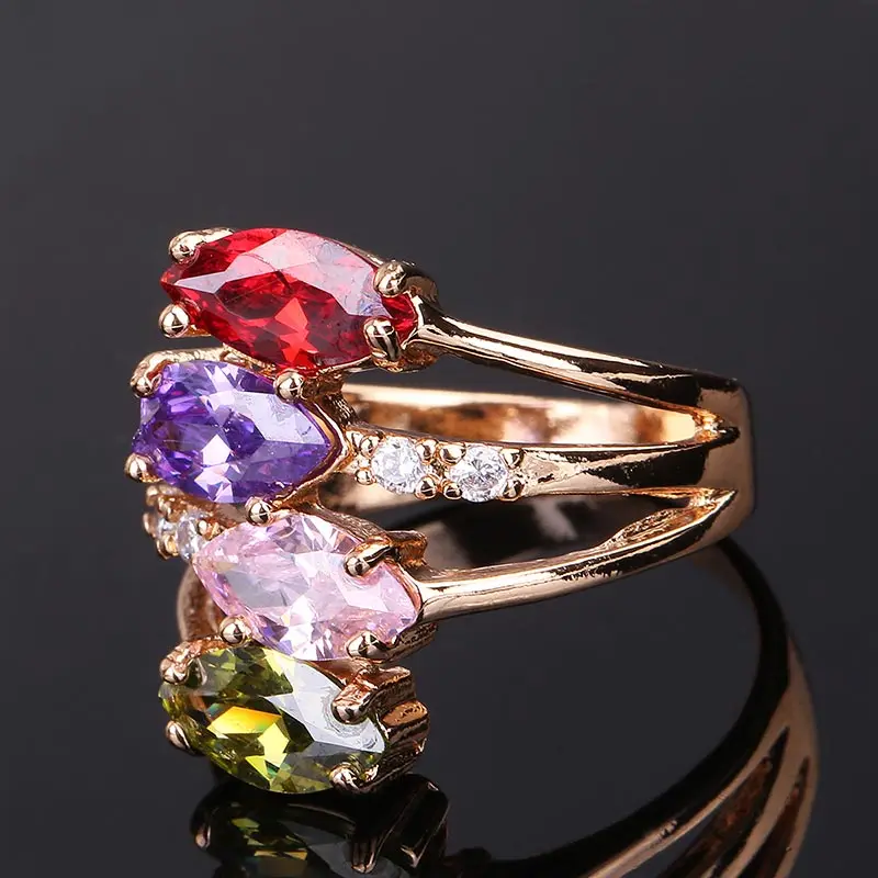 CWEEL Weeding Engagement Rings For Women Austrian Imitation Crystal Zircon Ring Rose Gold Color India Dubai Big Water Drop Rings (37)