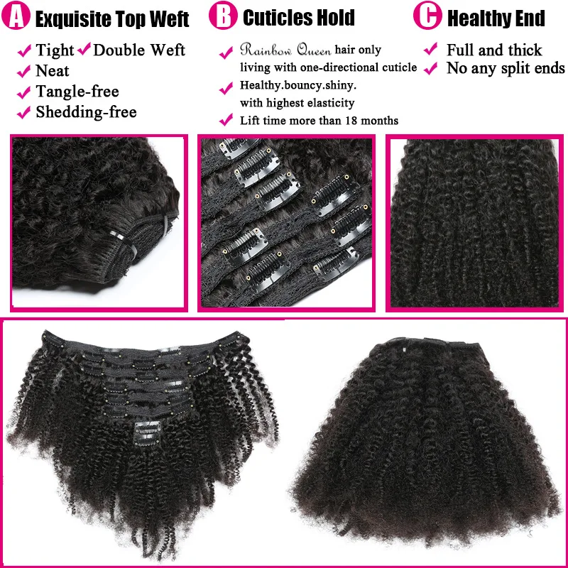 MRSHAIR 8pcs/set Afro Kinky Curly Wave Human Hair Clip In Hair Extensions 8\