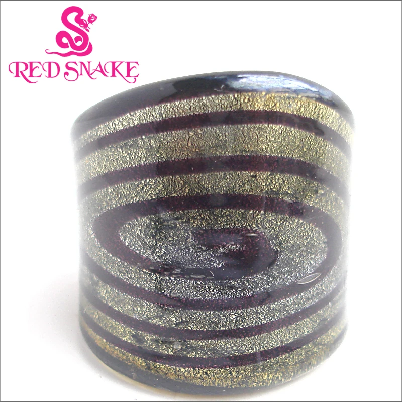

RED SNAKE Ring Handmade silver foil black with Spiral line Murano Glass Rings