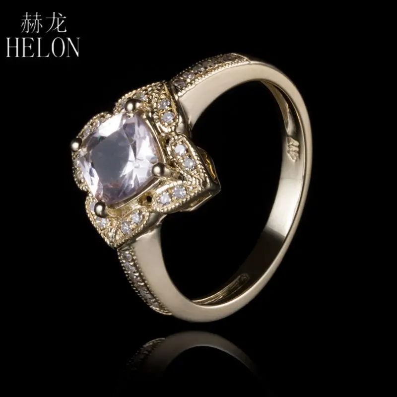 HELON очаровательное твердое 10 к желтое золото 6,5x6,5 мм Огранка для подушки 0.8ct Geniune морганит Бриллианты Женские ювелирные изделия обручальное ... HELON очаровательное твердое 10 к желтое золото 6,5x6,5 мм Огранка для подушки 0.8ct Geniune морганит Бриллианты Женские ювелирные изделия обручальное ...