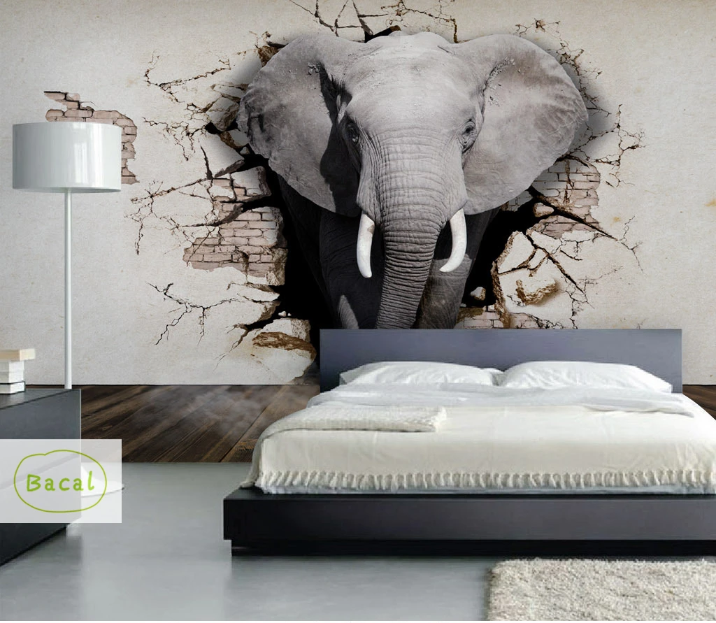 

Bacal Custom Wall Mural Art Wall Painting Modern Style 3D Stereoscopic Relief Elephant Photo Wallpaper Murals for living room