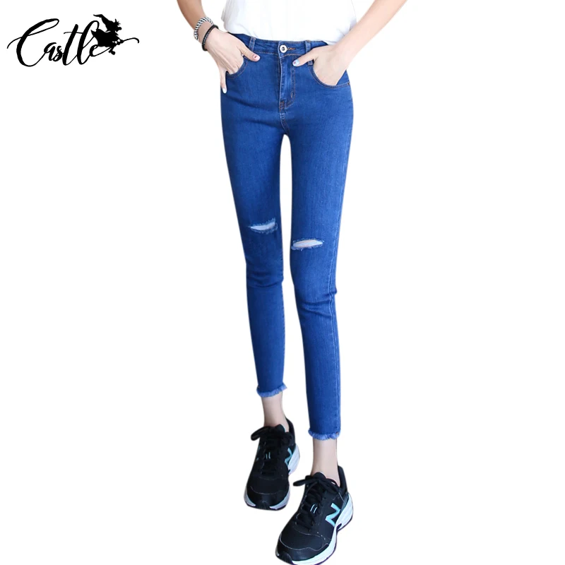 

Hot Sale Vintage Hole Ripped Jeans Woman Plus Size Elasticity High Waist Skinny Jeans Women Pencil Denim Pants Jeans Femme Mujer