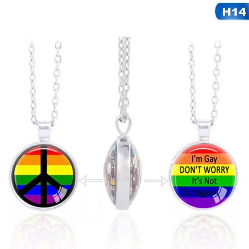 Двухстороннее ожерелье с подвеской для геев Прайд Мода LGBT Collares Радужный цветной узор талисманы Bijoux длинноцепочечный котел - Окраска металла: 14