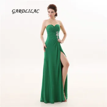 

New Strapless Green Long Chiffon Bridesmaid Dresses 2019 Slit Party Gown Maid of Honor Long Prom Dress