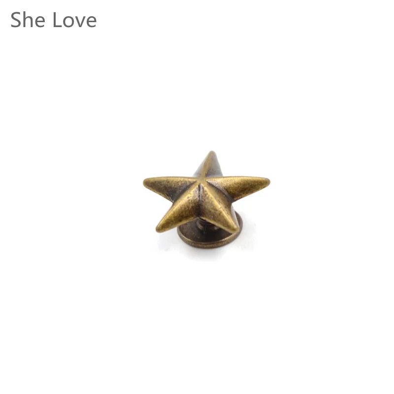 10pcs Metal Star Pentagram Stud Rivet Spike Punk Screw for Leathercraft Bags Shoes DIY Decorated Garment Decor