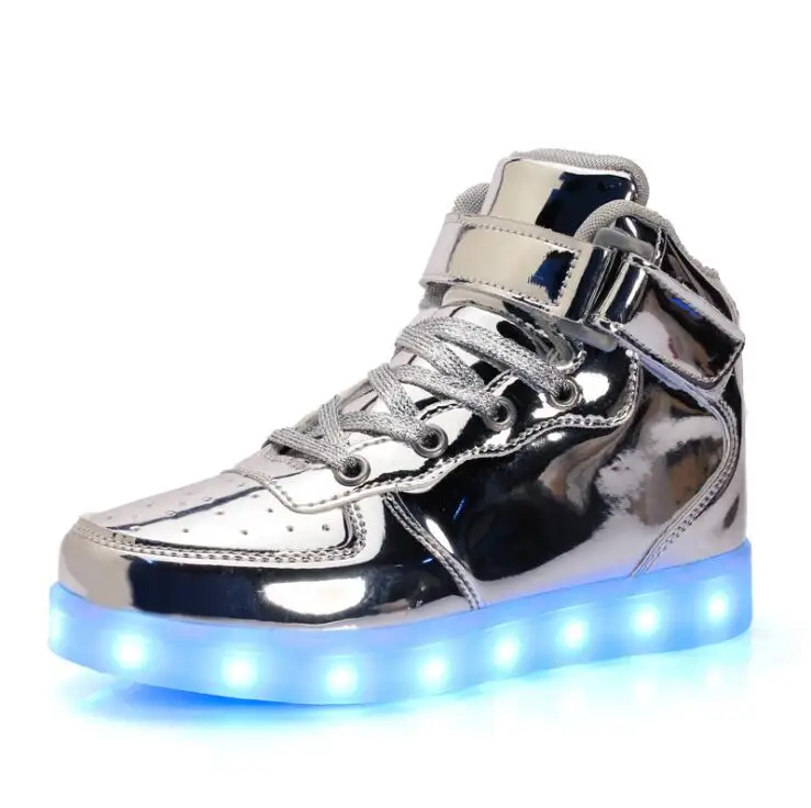 Детская обувь с подсветкой для мальчиков; ; usb зарядка; Баскетбольная обувь; светильник; детская повседневная обувь для мальчиков и девочек; Светящиеся кроссовки; цвет золотистый, серебристый - Цвет: Bright silver