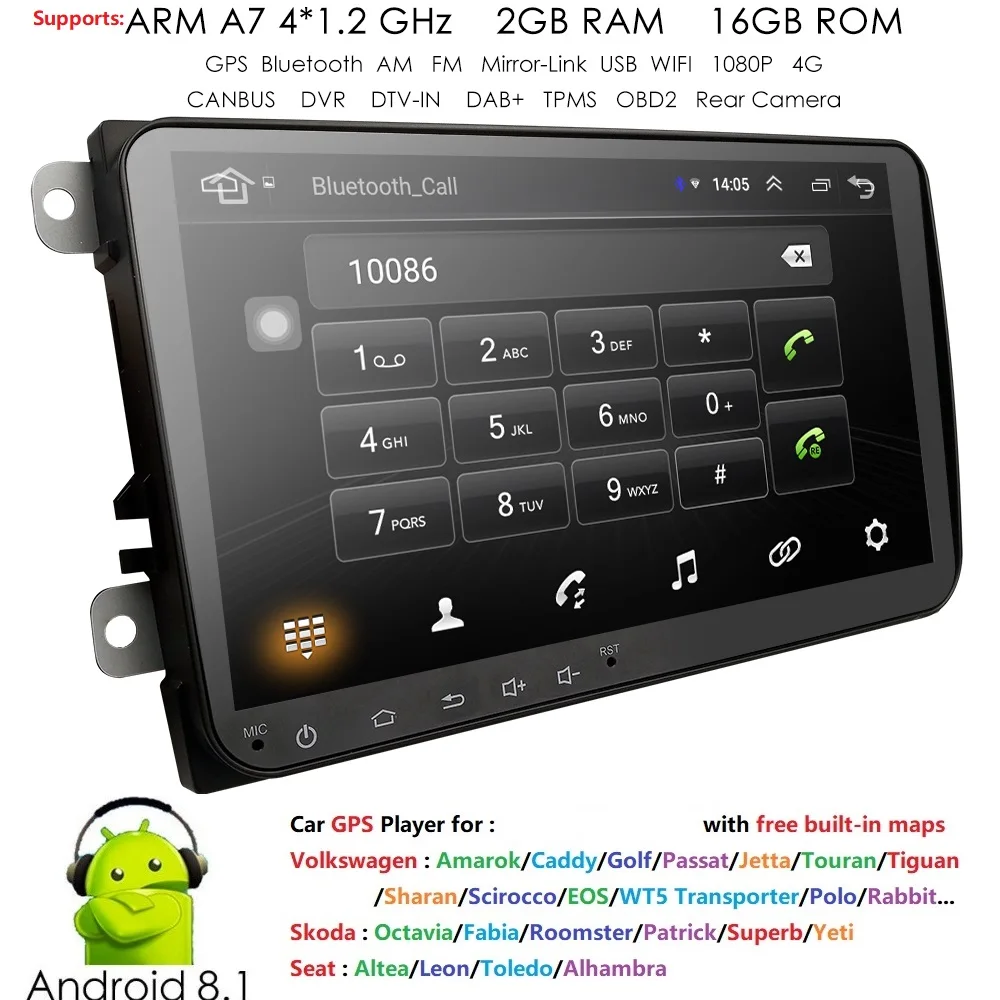 

Car Multimedia player Android 9.0 GPS 2 Din Stereo For Volkswagen/VW/POLO/PASSAT/Golf/Skoda/Octavia/Seat/Leon Radio HD SWC RDS