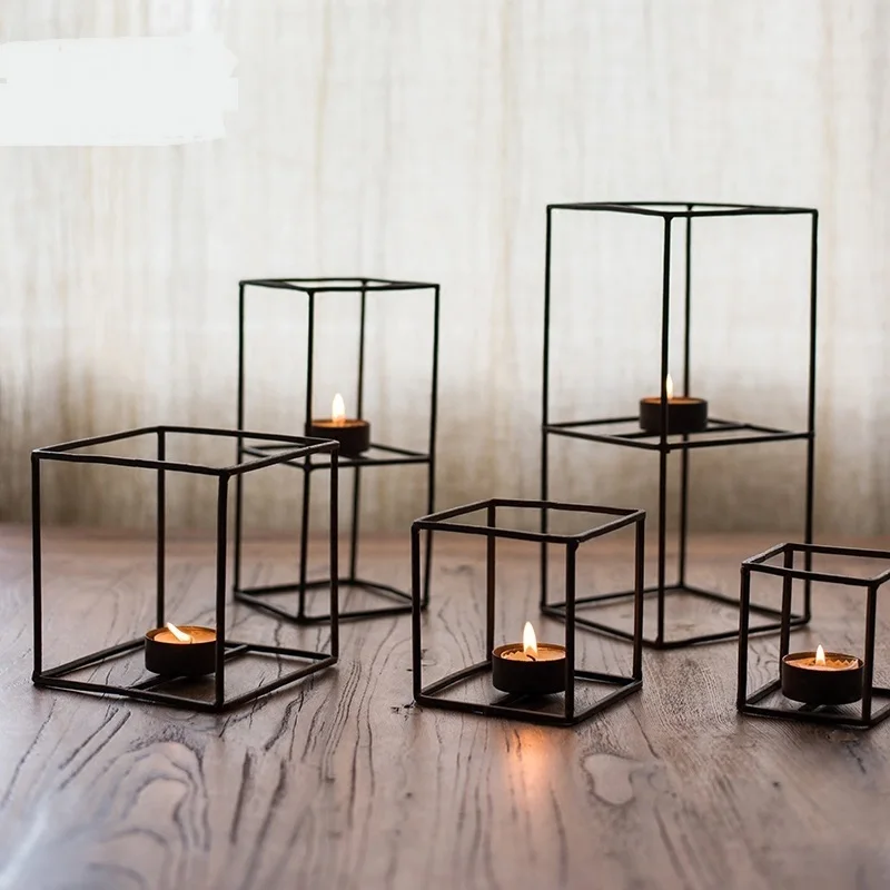 

Romantic Geometric Cube Candlestick Decorative Furnishing Articles Props Candlelight Holders Decorations Wedding Centerpieces