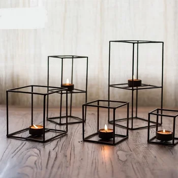 

Romantic Geometric Cube Candlestick Decorative Furnishing Articles Props Candlelight Holders Decorations Wedding Centerpieces