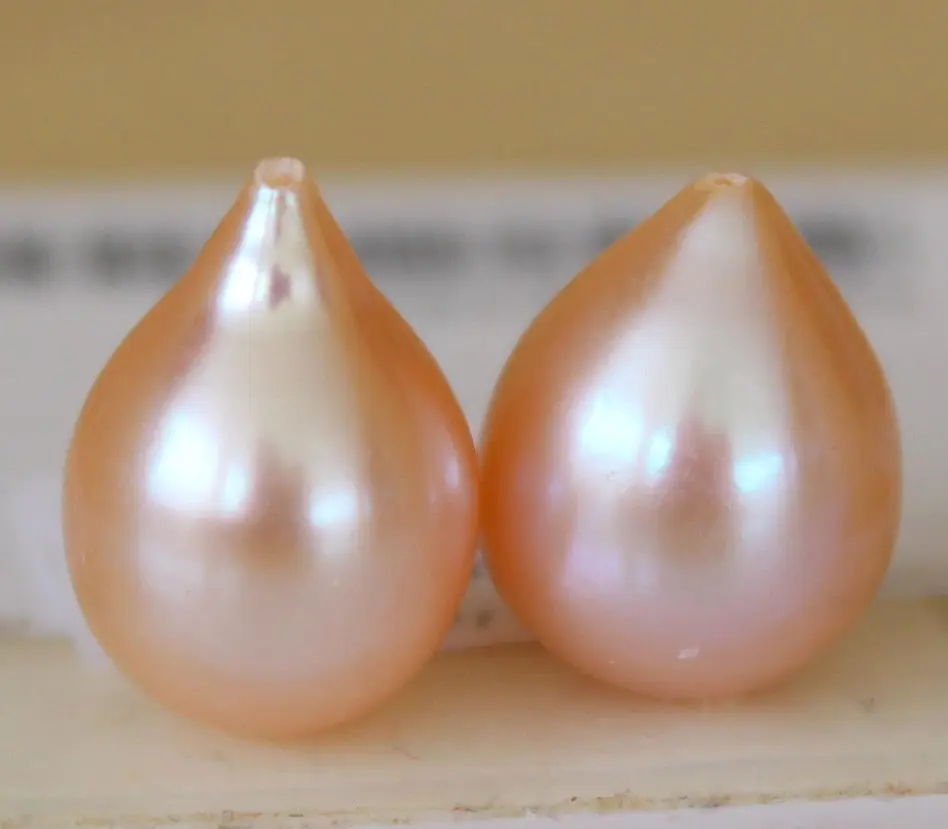 

gorgeous pair of 12-13mm south sea baroque gold pink loose pearl half drilled