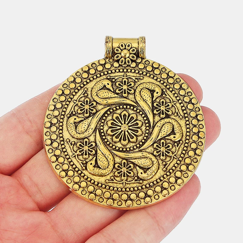 2pcs Charms Necklace Pendant Embossed Ethnic Pattern Hammered Antique