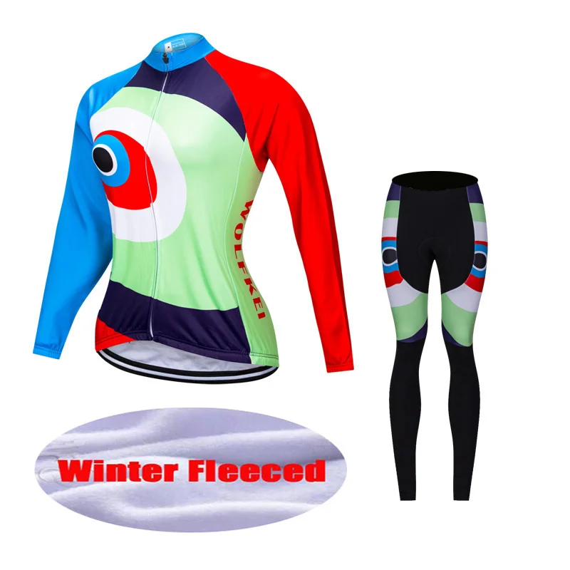 Wolfkei бренд Для женщин Велосипедная Форма Длинные Зимний комплект Термальность долго комплект Открытый велосипед спортивной Ropa Ciclismo Велоспорт Джерси