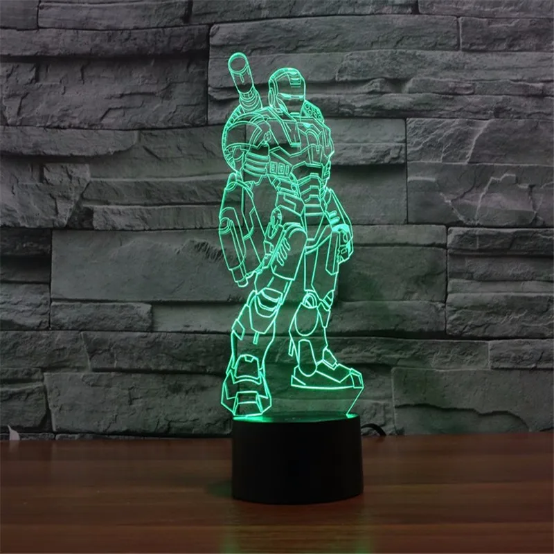 Супер герой 3D лампа светодиодный ночник Железный человек полностью оборудованная фигурка 7 цветов TouchTable украшения свет Оптическая иллюзия
