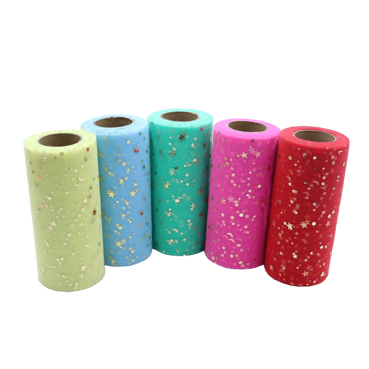 

25yards 15cm Glitter Gold Star Moon Sequin Tulle Roll Spool Tutu Skirt Fabric Wedding Decoration Organza DIY Crafts Party Supply