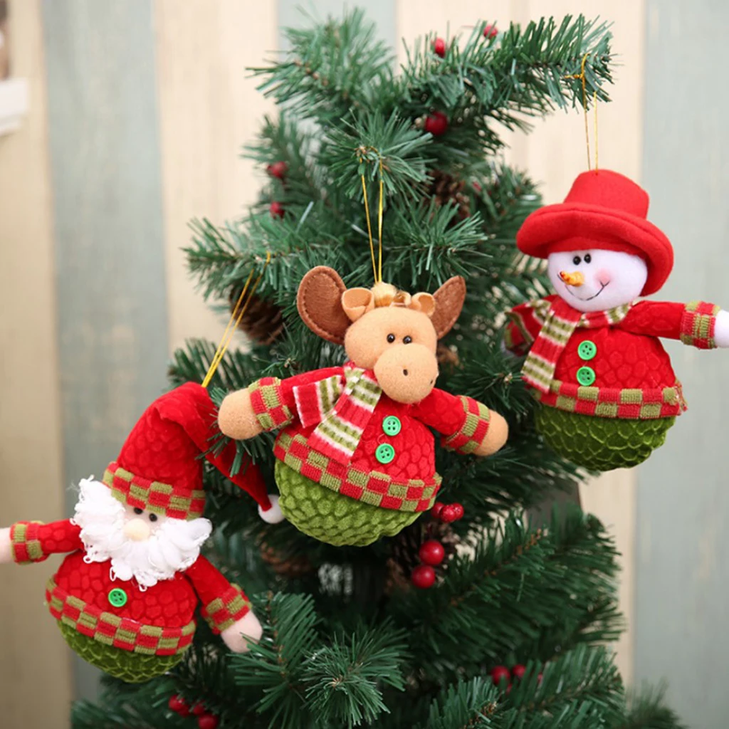 Christmas Santa Snowman Elk Plush Doll Christmas Tree Hanging Decoration 