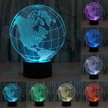 Novedad 7 Colores cambio Visual Creativo 3D World Map Acrílico Lámparas Decoración de La Lámpara de Luz LED Dormitorio Luz de La Noche Regalos IY803317