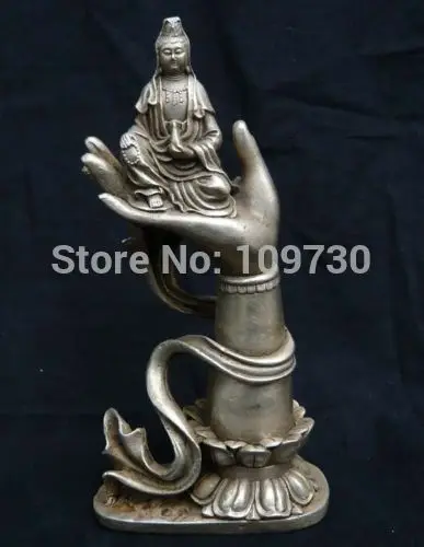 

002161 Tibet Buddhist Silver Kwan Yin Buddha Hand Statue