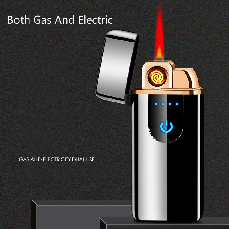 Креативная электрическая и газовая зажигалка 2 в 1, перезаряжаемая электрическая usb-зажигалка, металлическая ветрозащитная газовая зажигалка, портативная, подарки