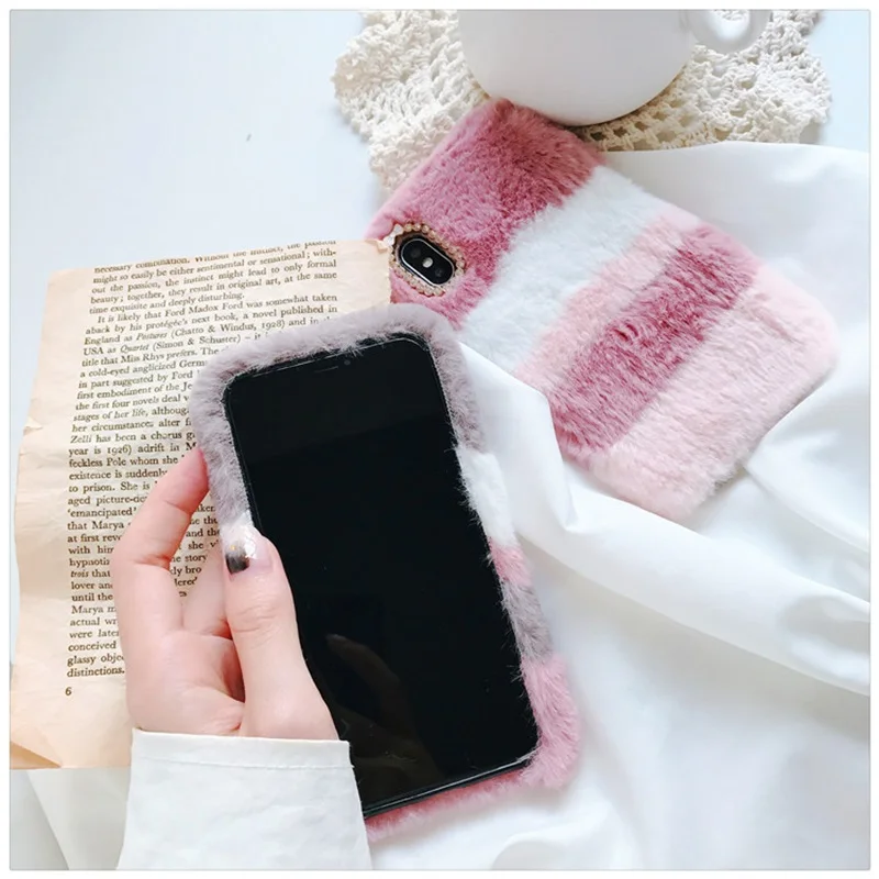 Пушистый чехол из кроличьего меха для Galaxy S 10 9 8 7 6 5 edge plus note C 3 4 A pro мягкий