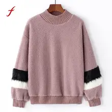 

FEITONG Pullover Female Fashion Women Long Sleeve Turtleneck Fur Lambswool Choker Blusa Sweatshirt Tops New Autumn Winter Shirt