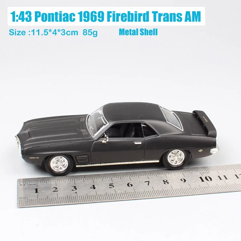 1:43 Масштаб дорожный знак классический Pontiac 1969 жар птица Транс АМ винтажные автомобили мышечные транспортные средства металлические Литые игрушечные модели для детей - Цвет: 1969 Firebird Black