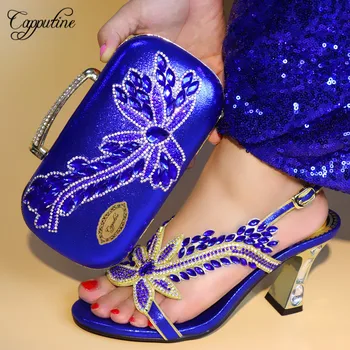 

Capputine 2018 Nigerian Summer PU With Rhinestone Blue Shoes And Bag Set Italian High Heels Shoe And Bag Set For Party TX-737